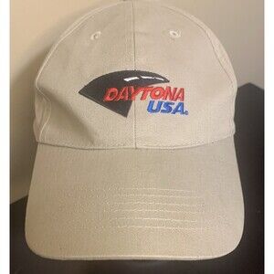 Daytona USA Hat Mens Adjustable Beige Strap Baseball Cap Car Racing Speedway